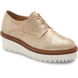 CORDANI Afton Platform Derby Gold Lace Up Loafer EU 41 Almond Toe NWOT Nordstrom